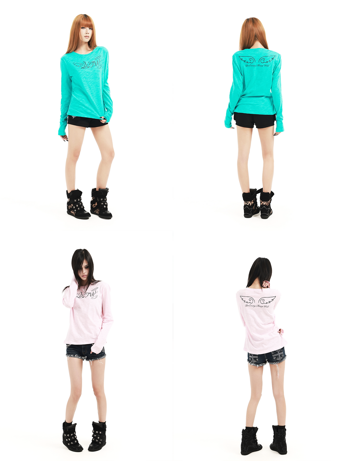 DETW Angel Slogan Cotton Slimming Long-Sleeve Tee