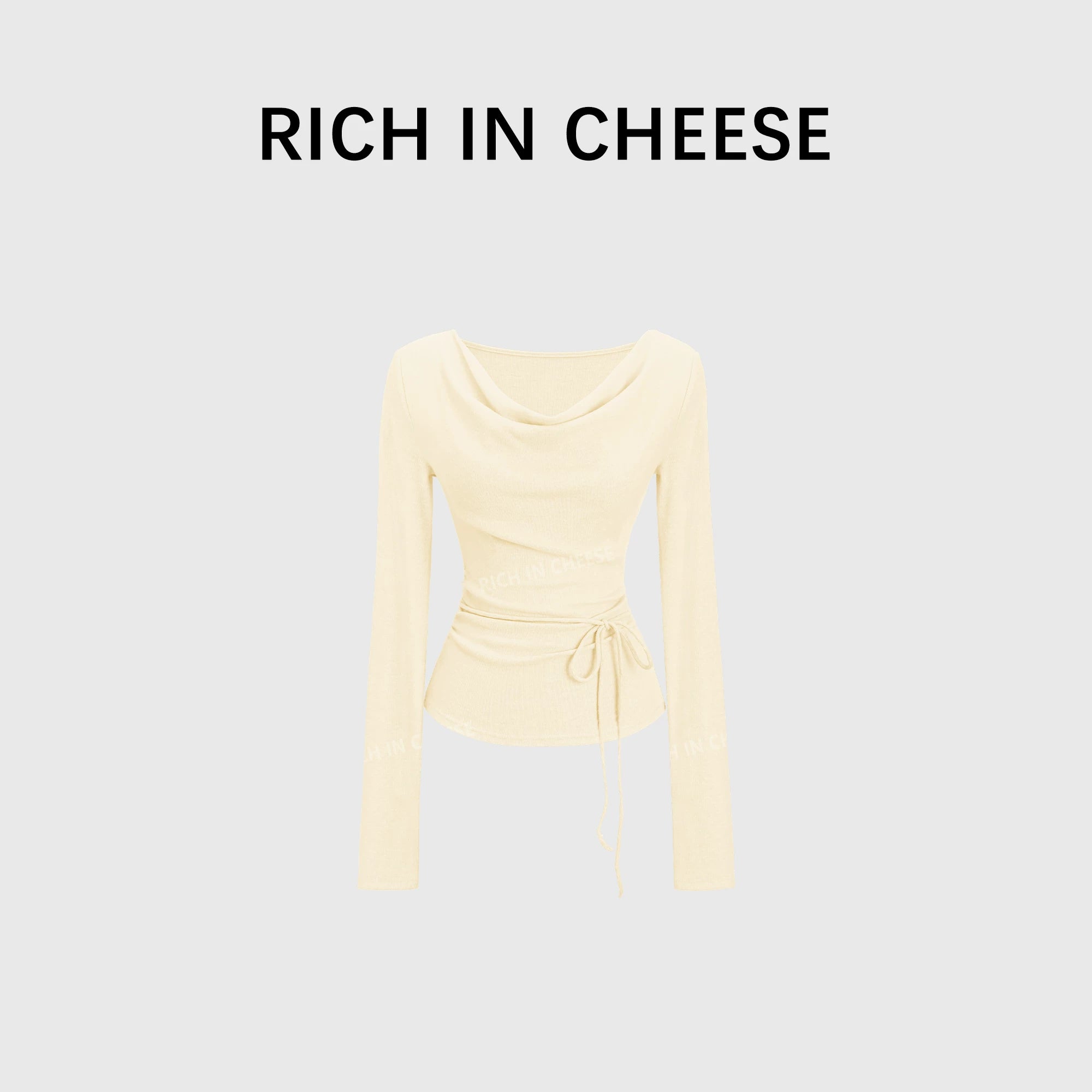 RICH IN CHEESE Waist Fold Temperament Swing Neck Long Sleeve