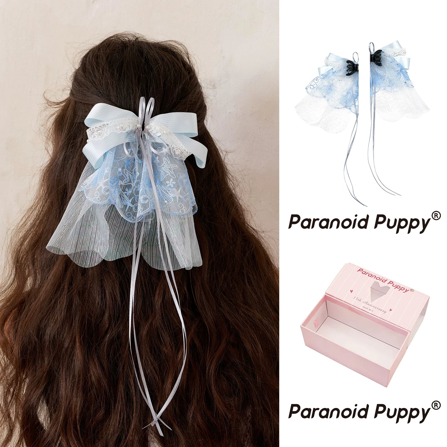 PARANOID PUPPY Magnetic Blue Organza Bow Hair Clip