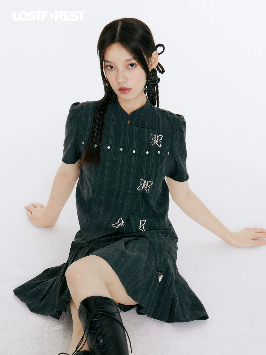 LOST FOREST Niche Casual Pleated Skirt Set