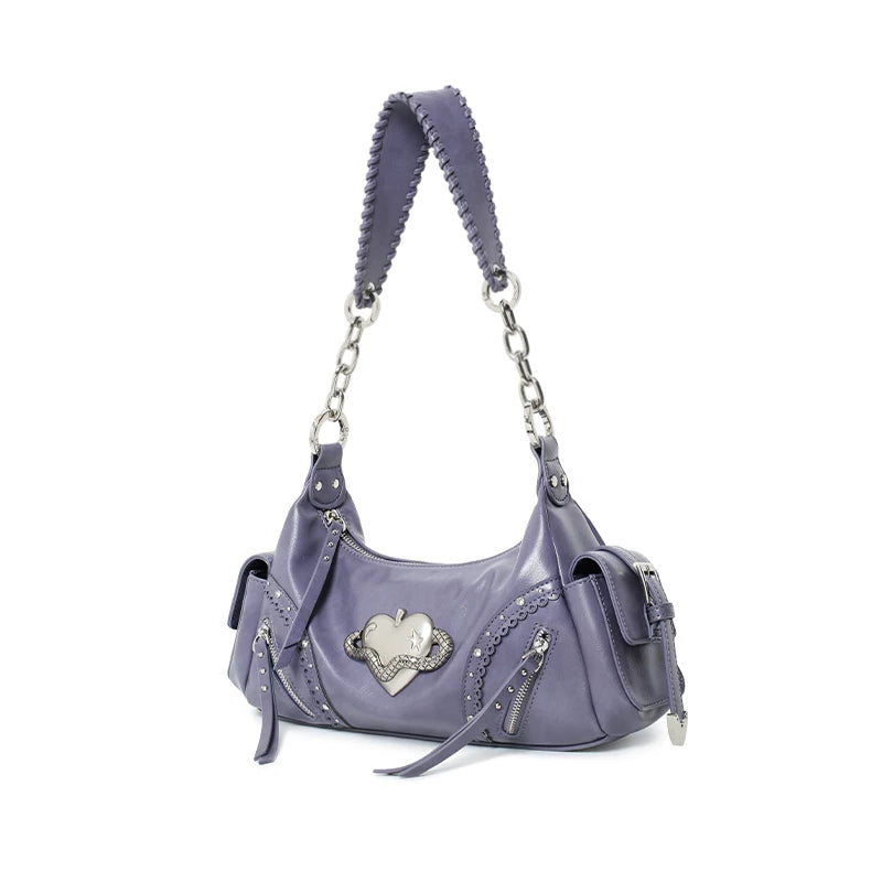 VFVF Black Faux Leather Zip-Top Baguette Bag
