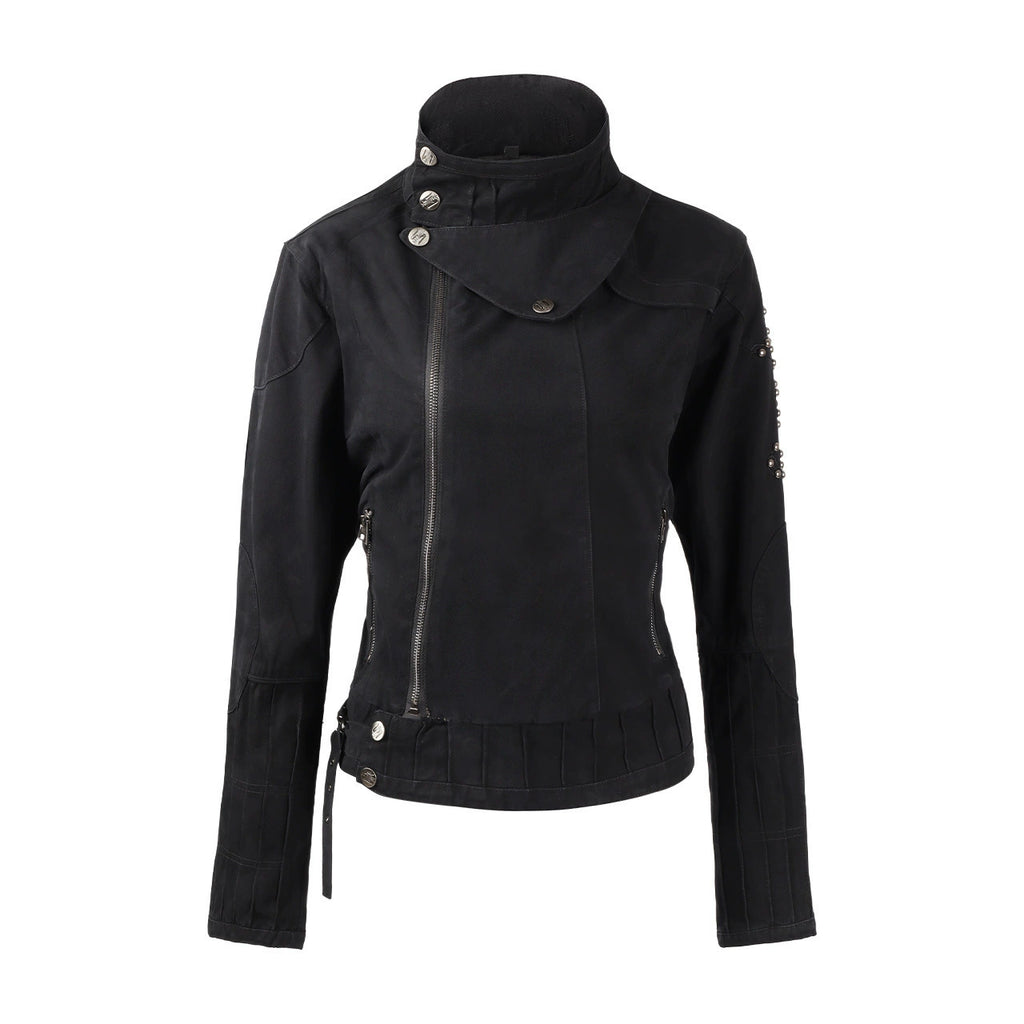 NOMANIAI Old Embroidered Bronze Rivet Short Denim Jacket