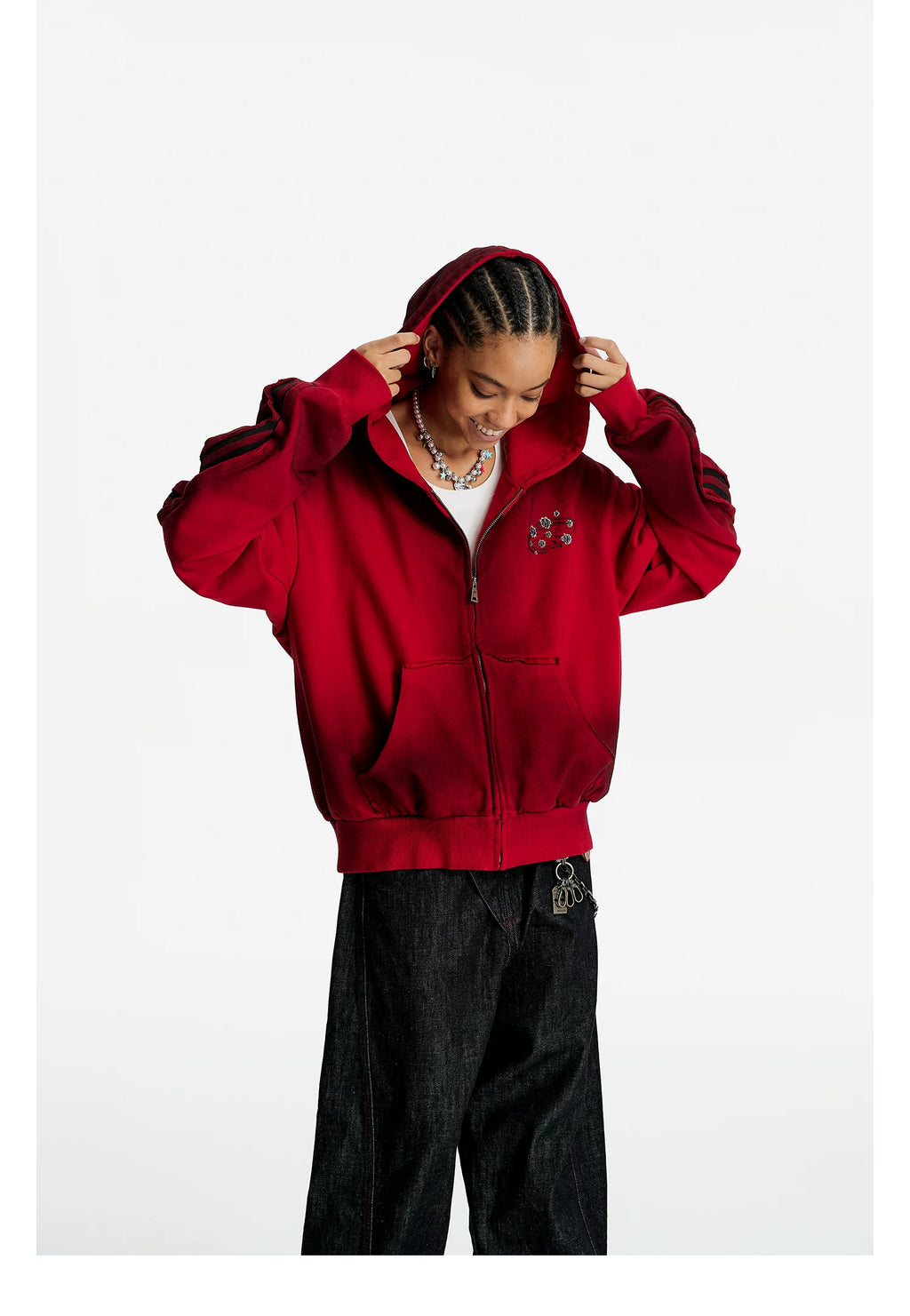 8FF Old Spray-colored Printed Hooded Jacket