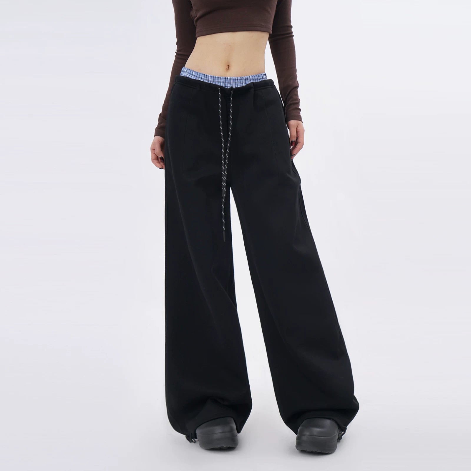 SAMUSAN Double Waist Loose Drape Floor Straight Tote pants