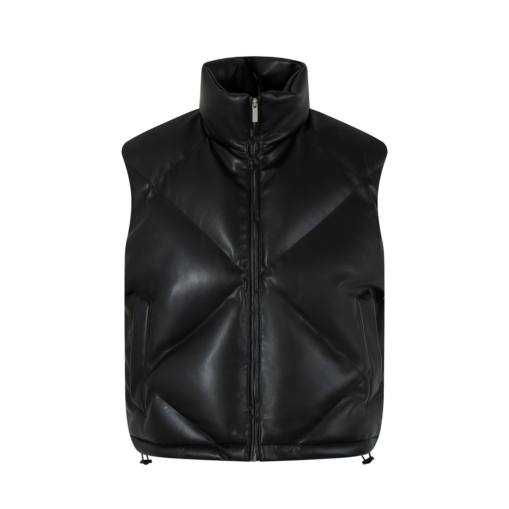 MADWITCH Stand-up Collar PU Leather Jacket Vest