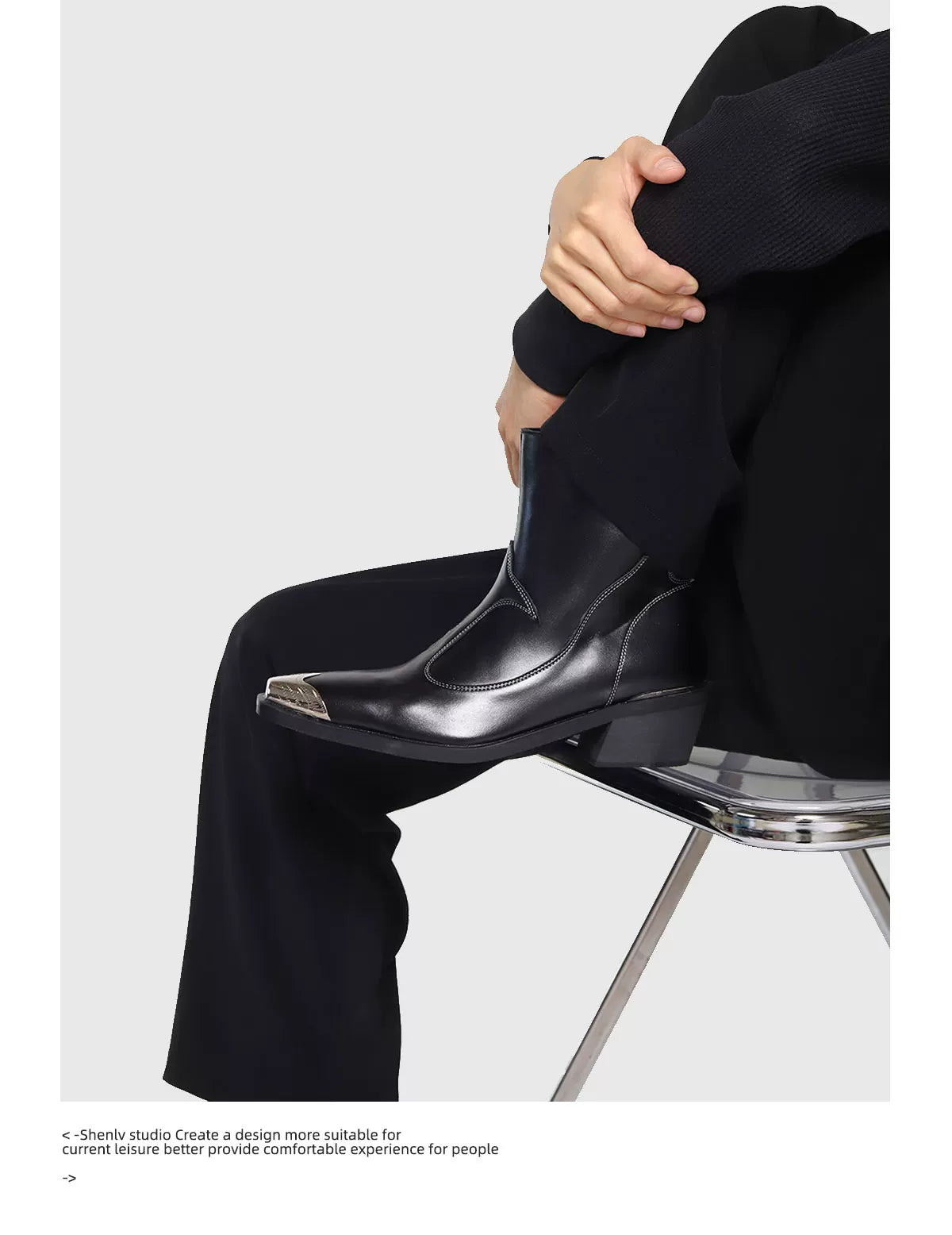 SHENLV STUDIO Iron Head Tip Height Increasing High Top Chelsea Boots