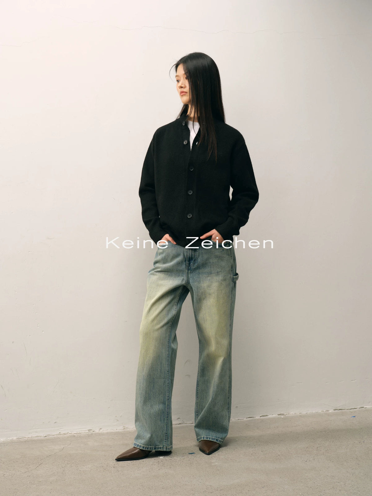 NO LOGO Wool-Blend Stand Collar Button-Up Cardigan