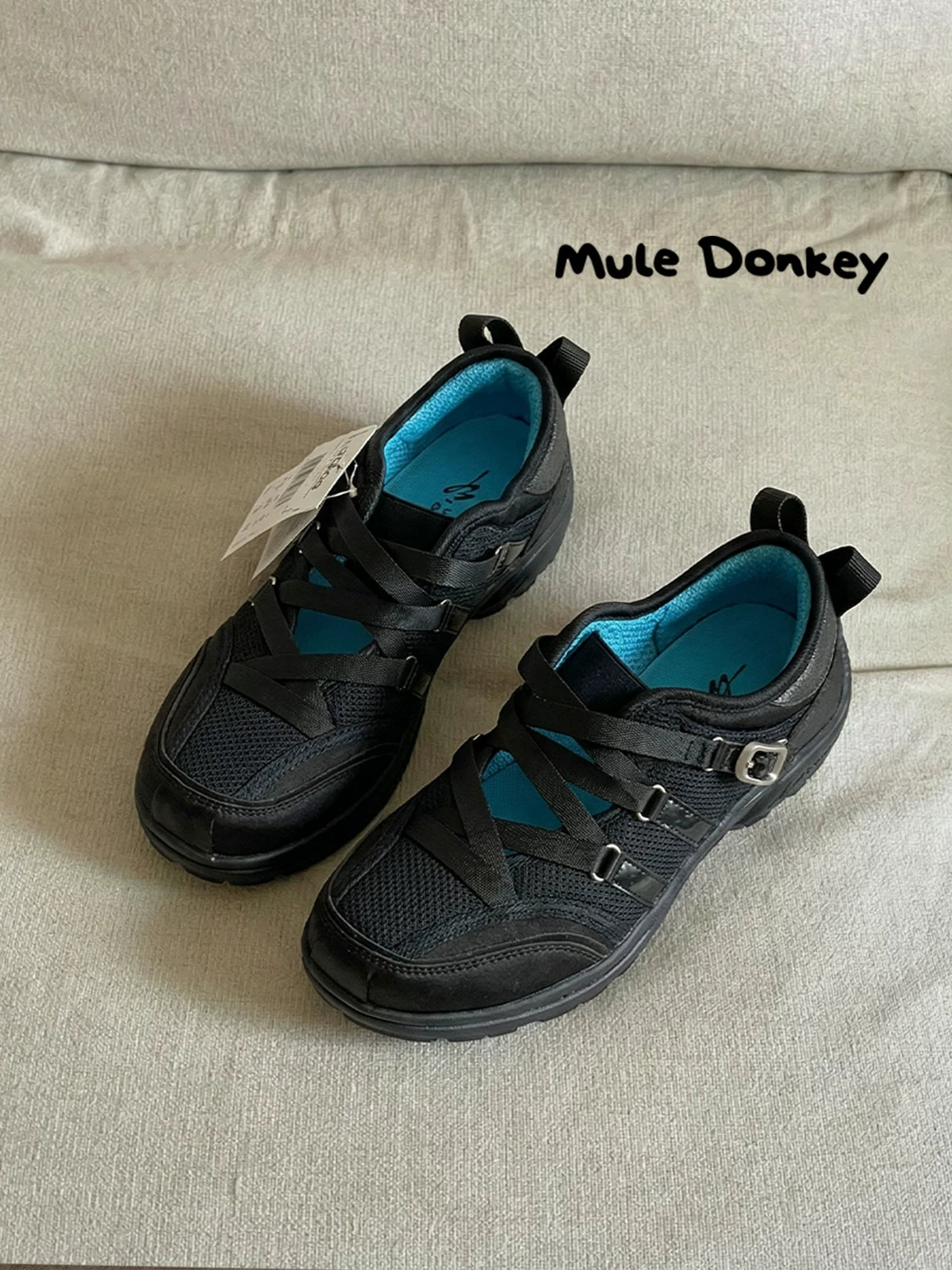 Mule Donkey Leather Strap Mary Jane Flat