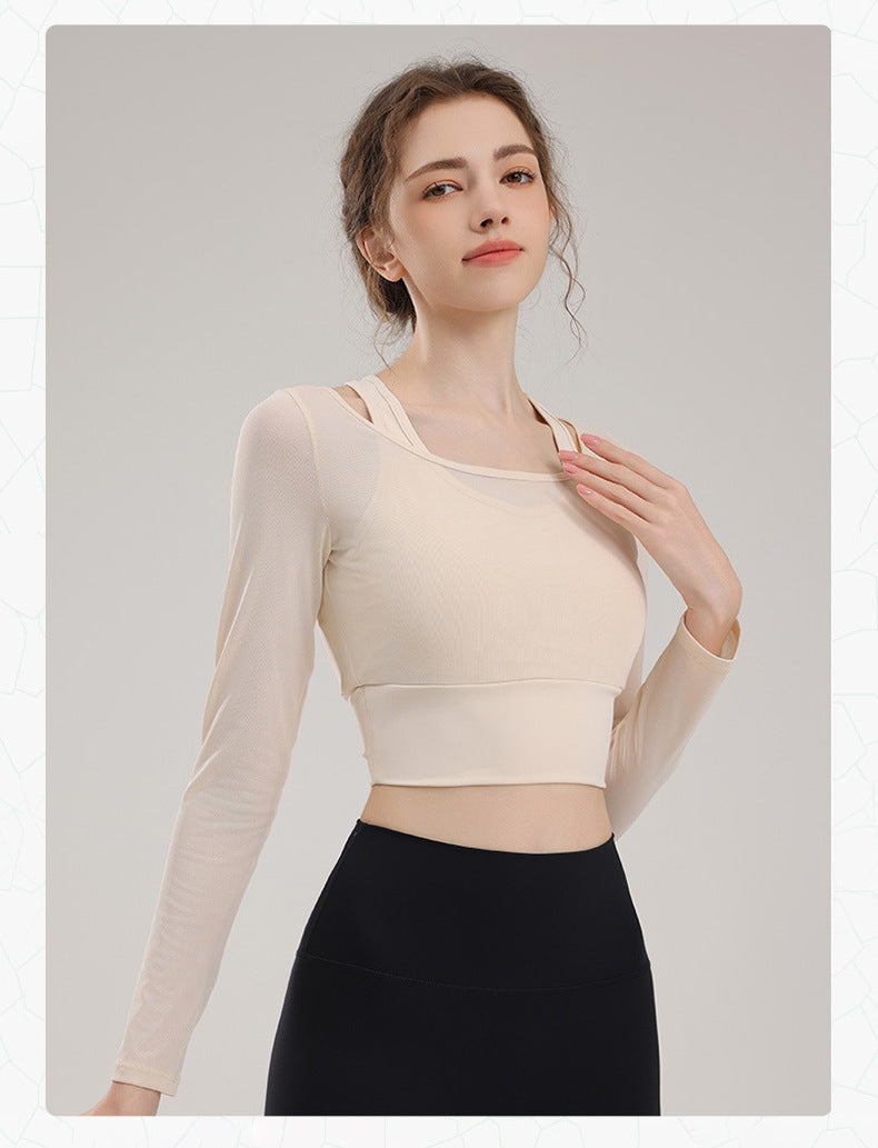 TIANQINGSE Mesh Fake Two-piece Yoga Suit