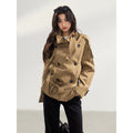 WITHMIN Khaki Wide-Shoulder Cropped Belted Coat