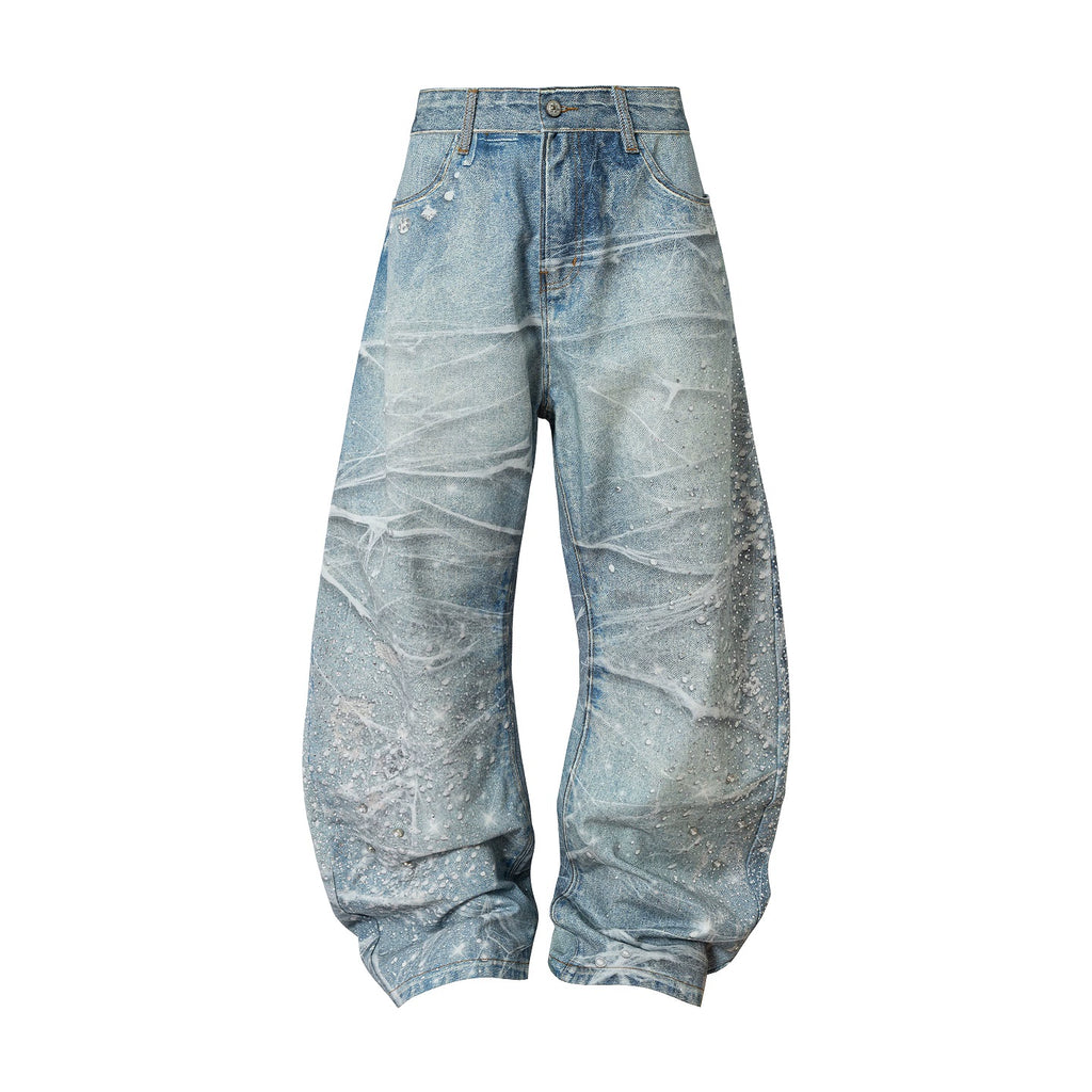 YADcrew Hot Diamond Nail Drill Retro Ink Splashing Jeans