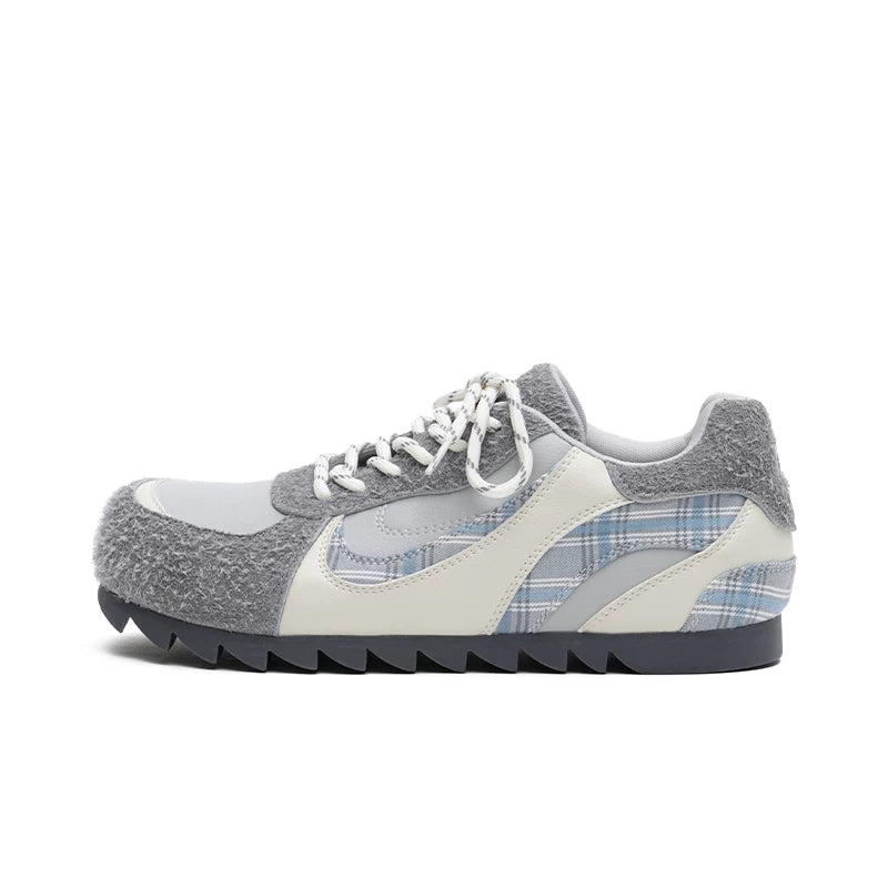 MASOOMAKE Mesh Lace-Up Color-Block Round-Toe Sneaker