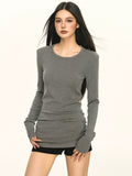 Anna Aneae Casual Versatile Round Neck Slim Slim Long Sleeves