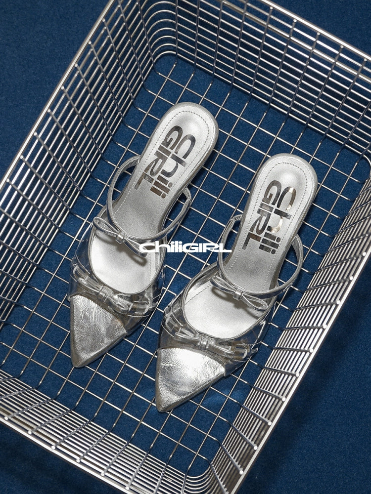 CHILIGIRL Wedge Heel Pointed Open-toed Half Slippers