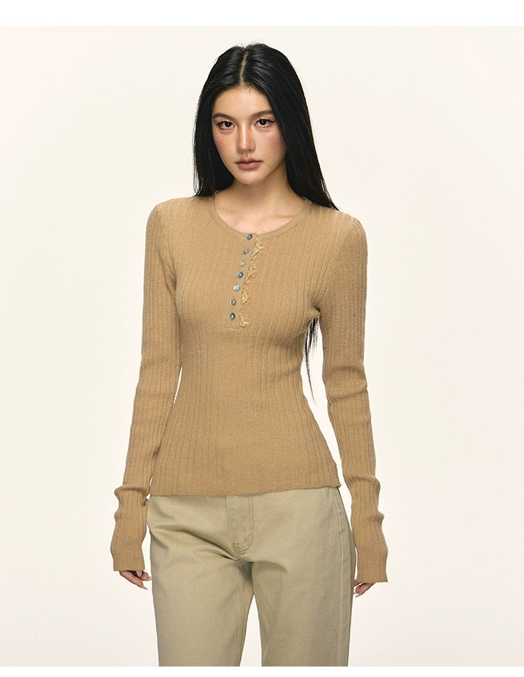 Anna Aneae Henry Collar Knitted Inner Bottom Slim Sleeve