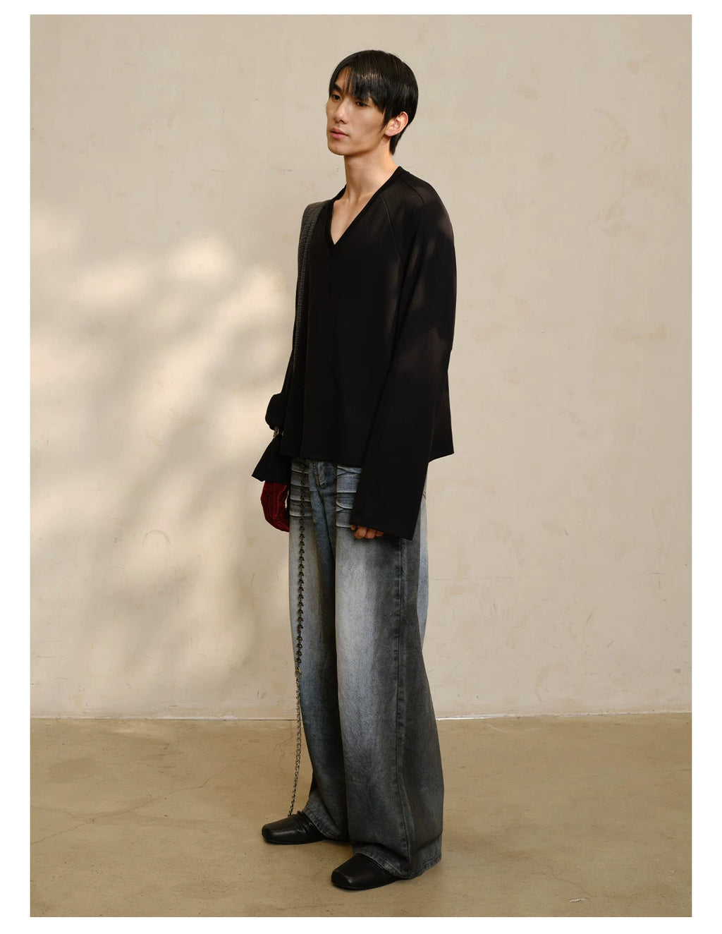 JCAESAR Big V-neck Daily Lazy Long Sleeves