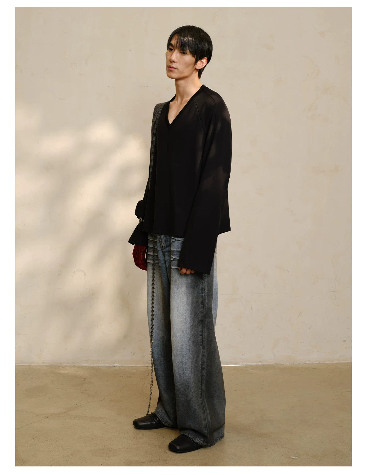 JCAESAR Big V-neck Daily Lazy Long Sleeves