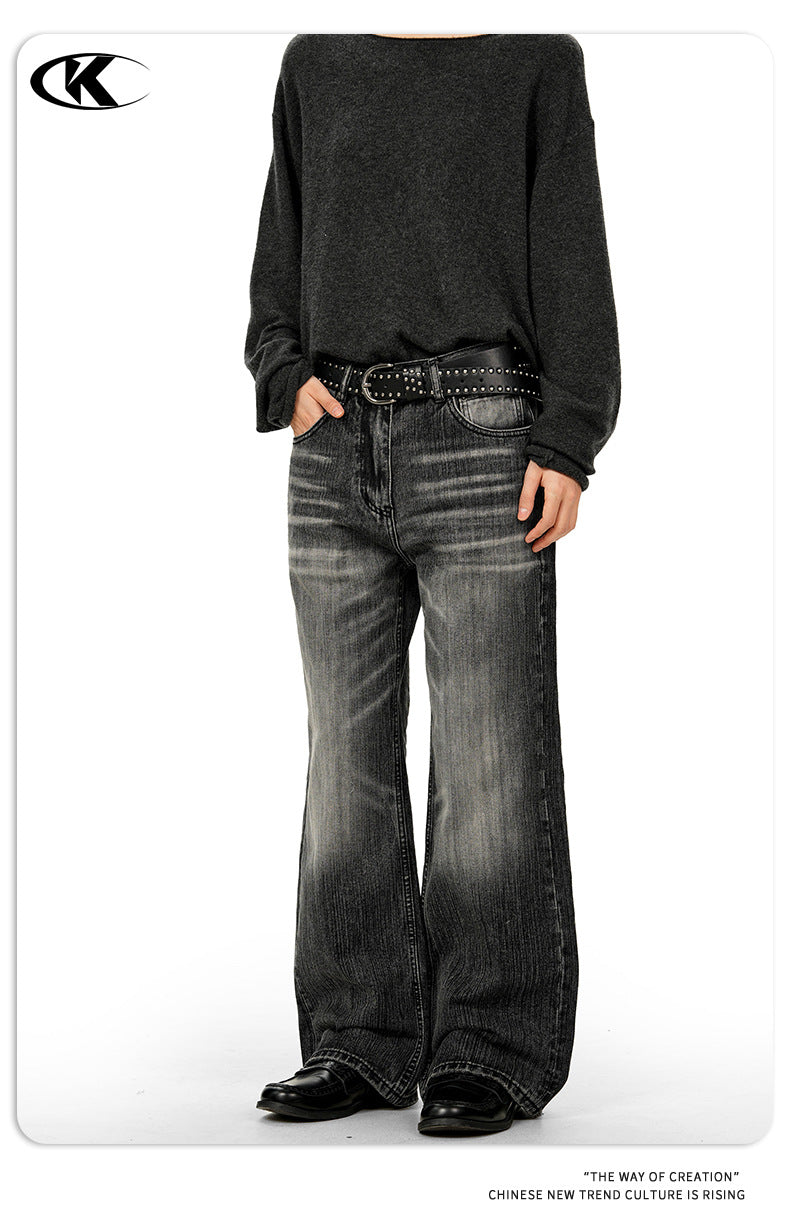 11KN American Washed 3D Whiskering Straight Leg Jeans