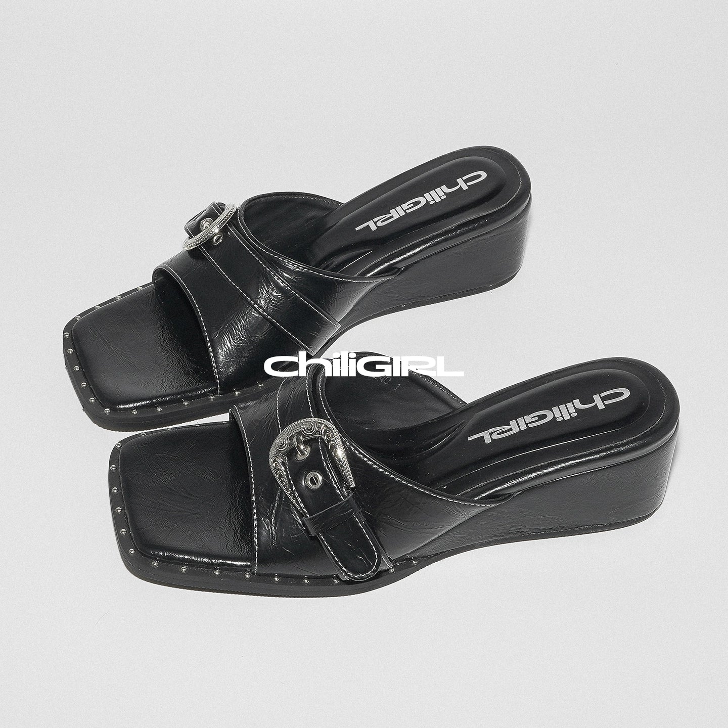 CHILIGIRL Wedge Heel Belt Buckle Open-toe Heightening One-word Sandals