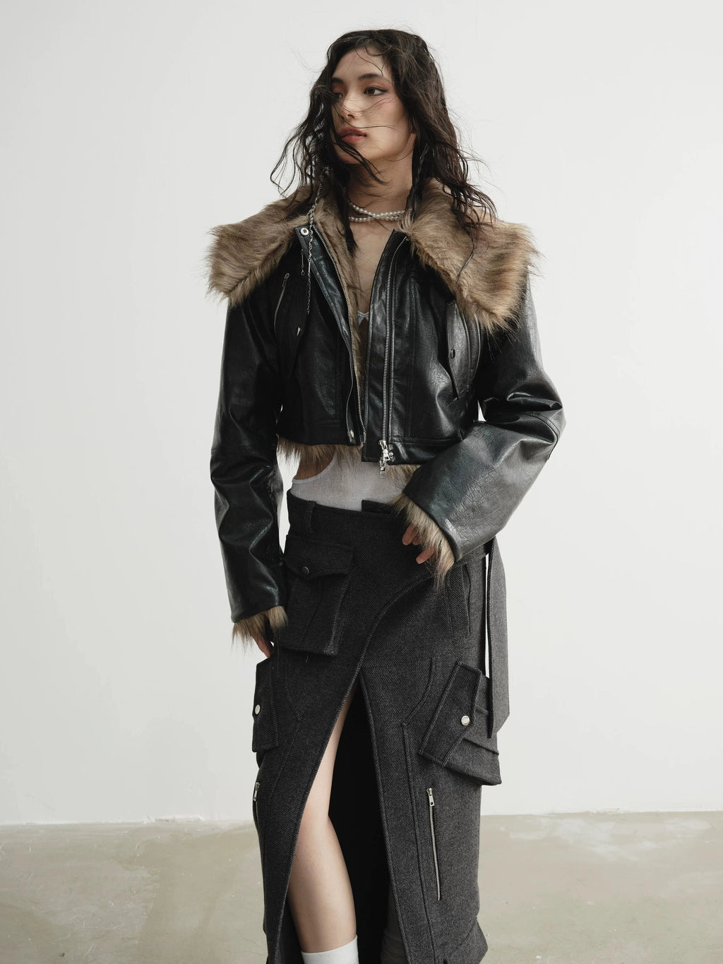 JNYLON Retro Imitation Fur Front and Back Two Wear PU Wallet