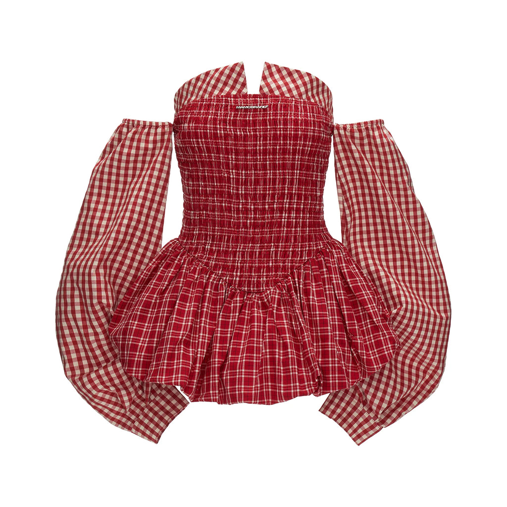 MAMC Striped Shirred Strapless Bubble Dress