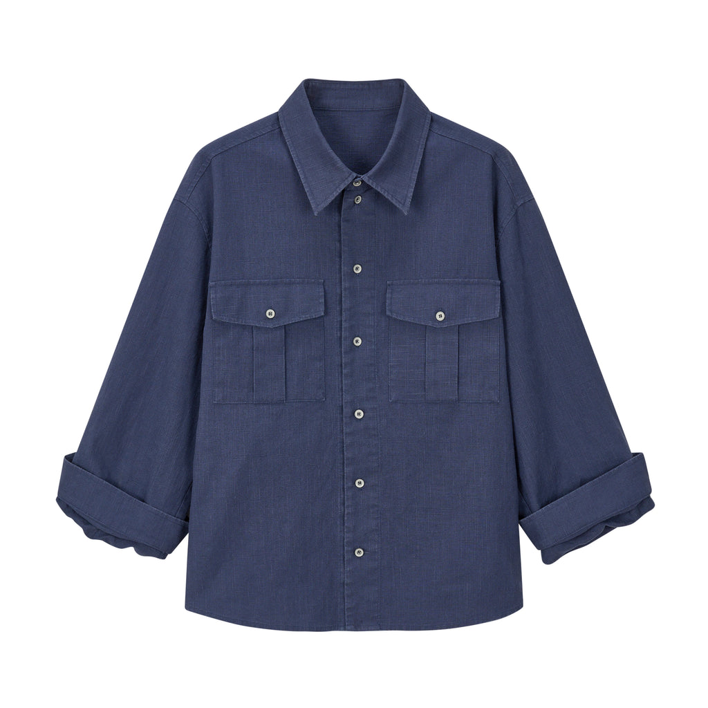 VLABMADE Linen Safari Pocket Rolled-Sleeve Shirt