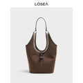 LOSEA Caramel Faux Leather Magnetic Snap Bucket Bag