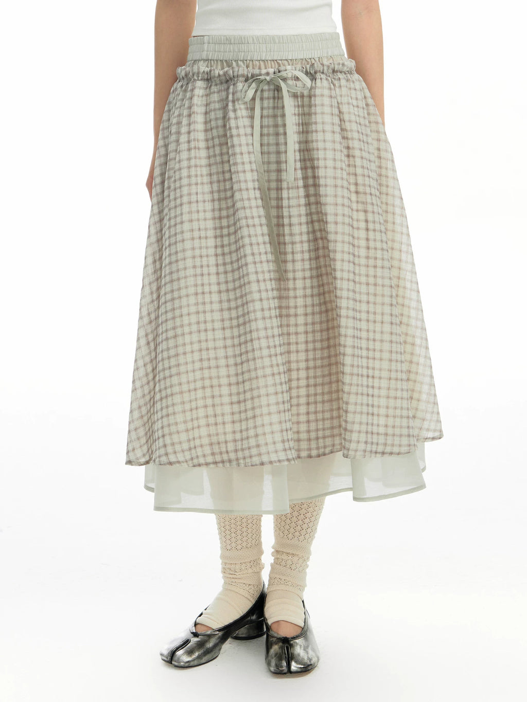 TGNS Vintage Plaid Low-Rise A-Line Midi Skirt