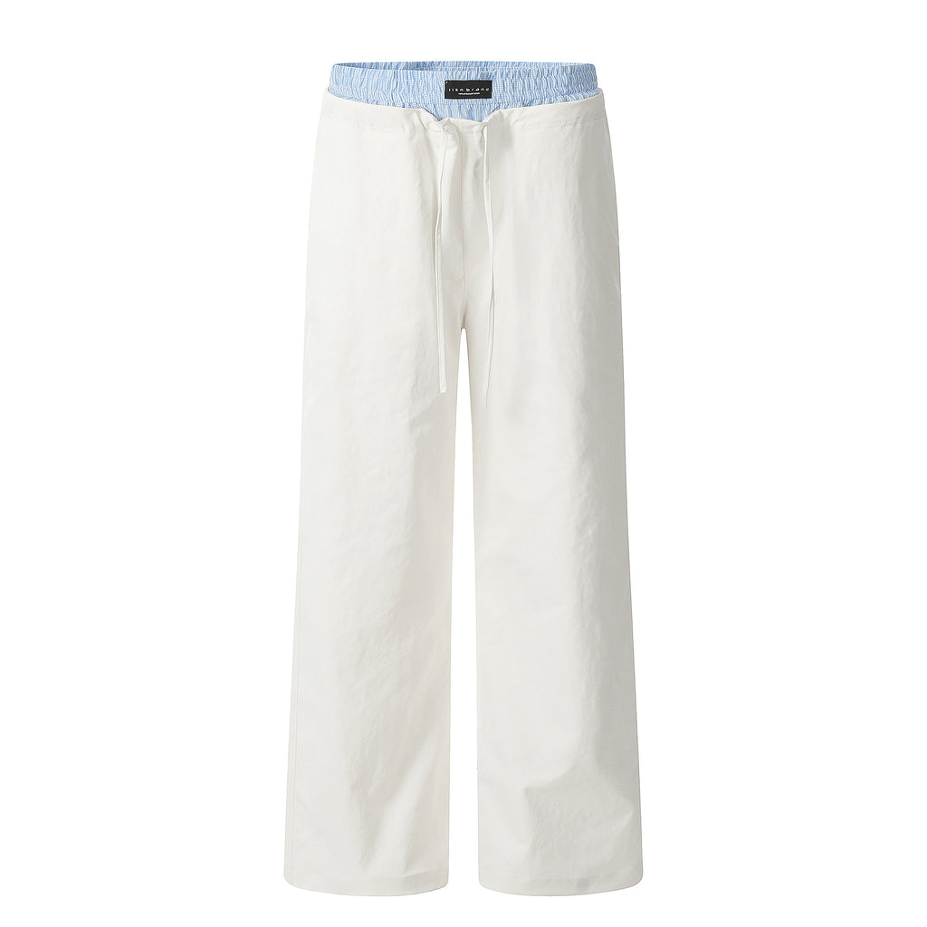 11KN double waist splicing side pocket wide leg straight Pants