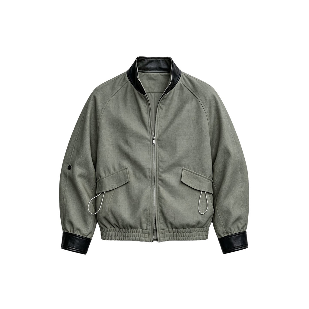 JCAESAR WOMEN Paneled Leather Tencel Linen Short Coat