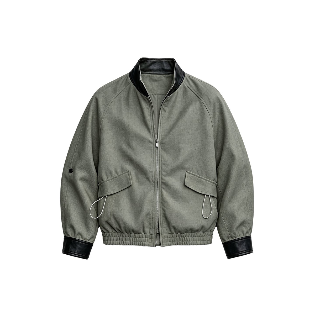 JCAESAR WOMEN Paneled Leather Tencel Linen Short Coat