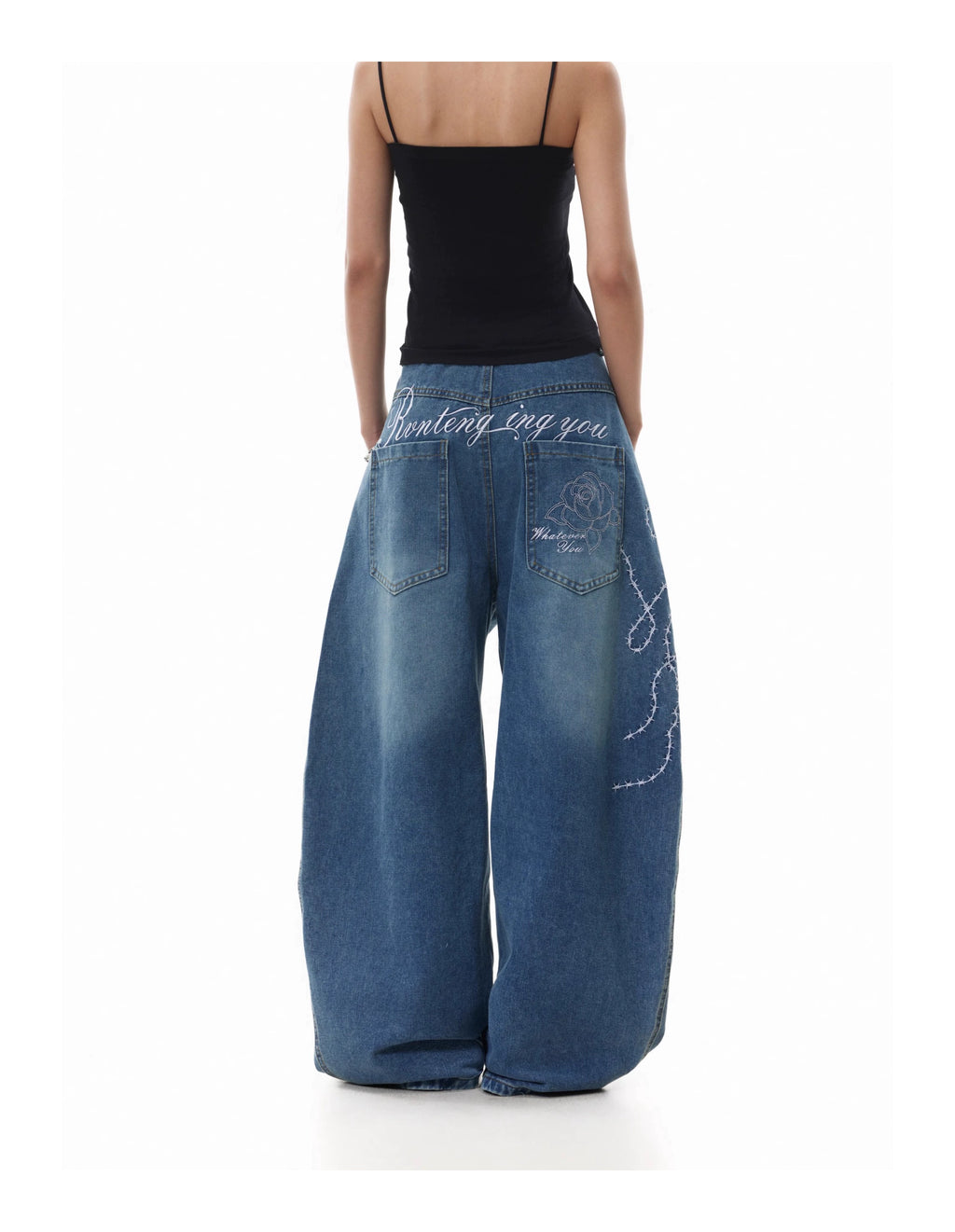 BTSG lightning embroidery washed old scimitar jeans