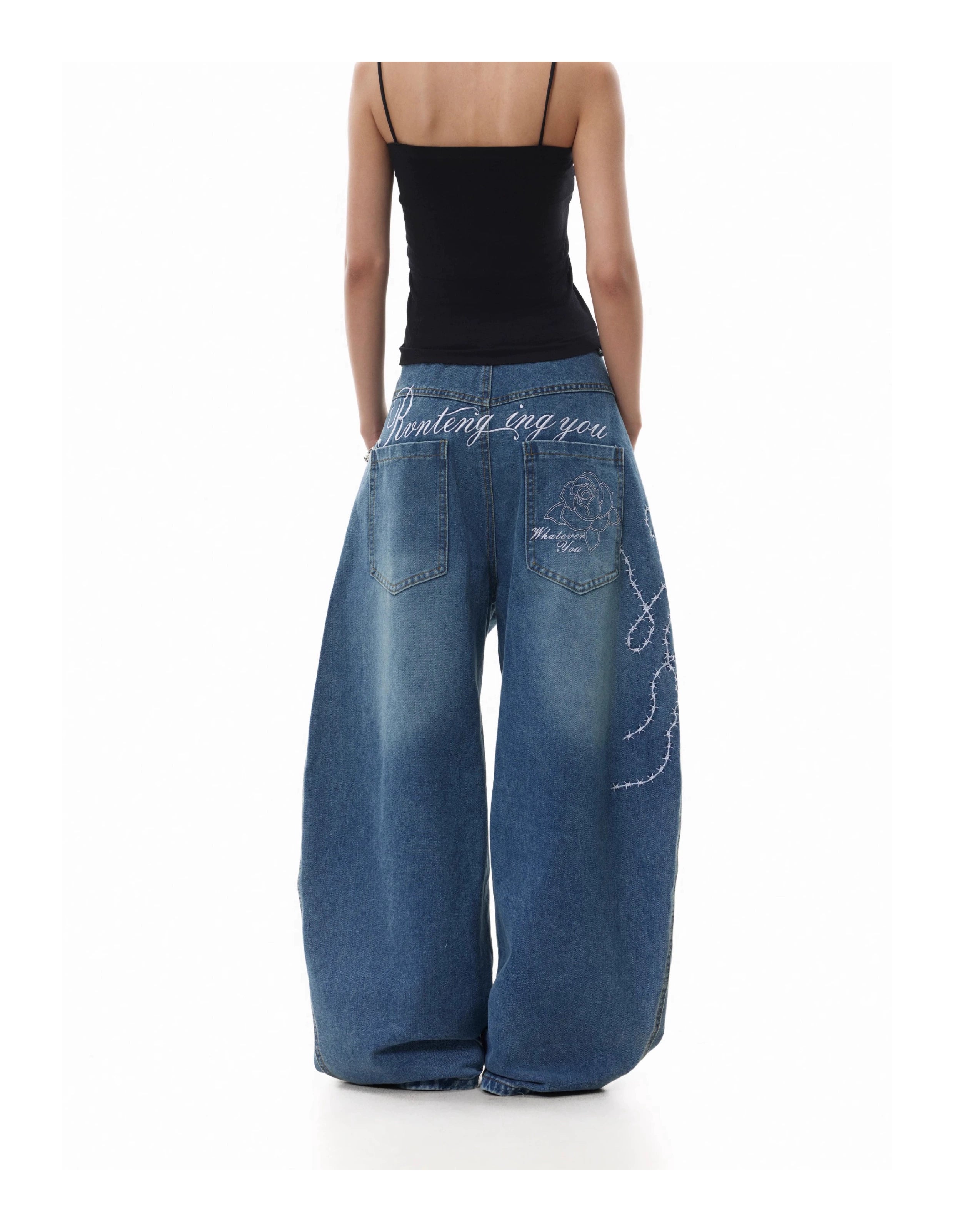 BTSG lightning embroidery washed old scimitar jeans