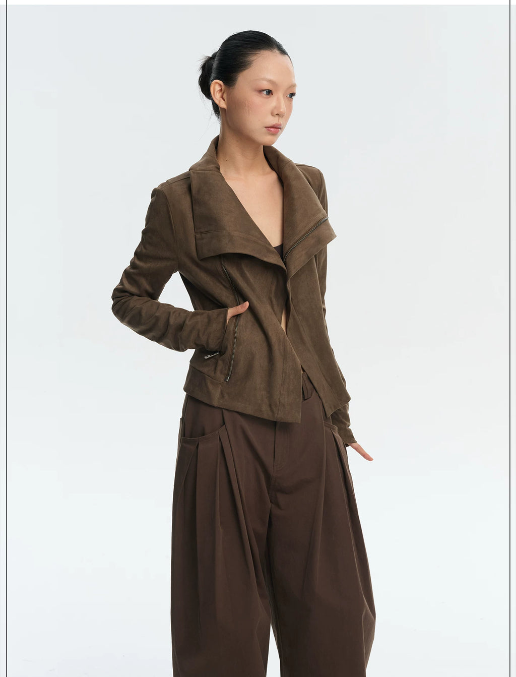 LINY LIBERTY Vintage Lapel Short Zip Jacket
