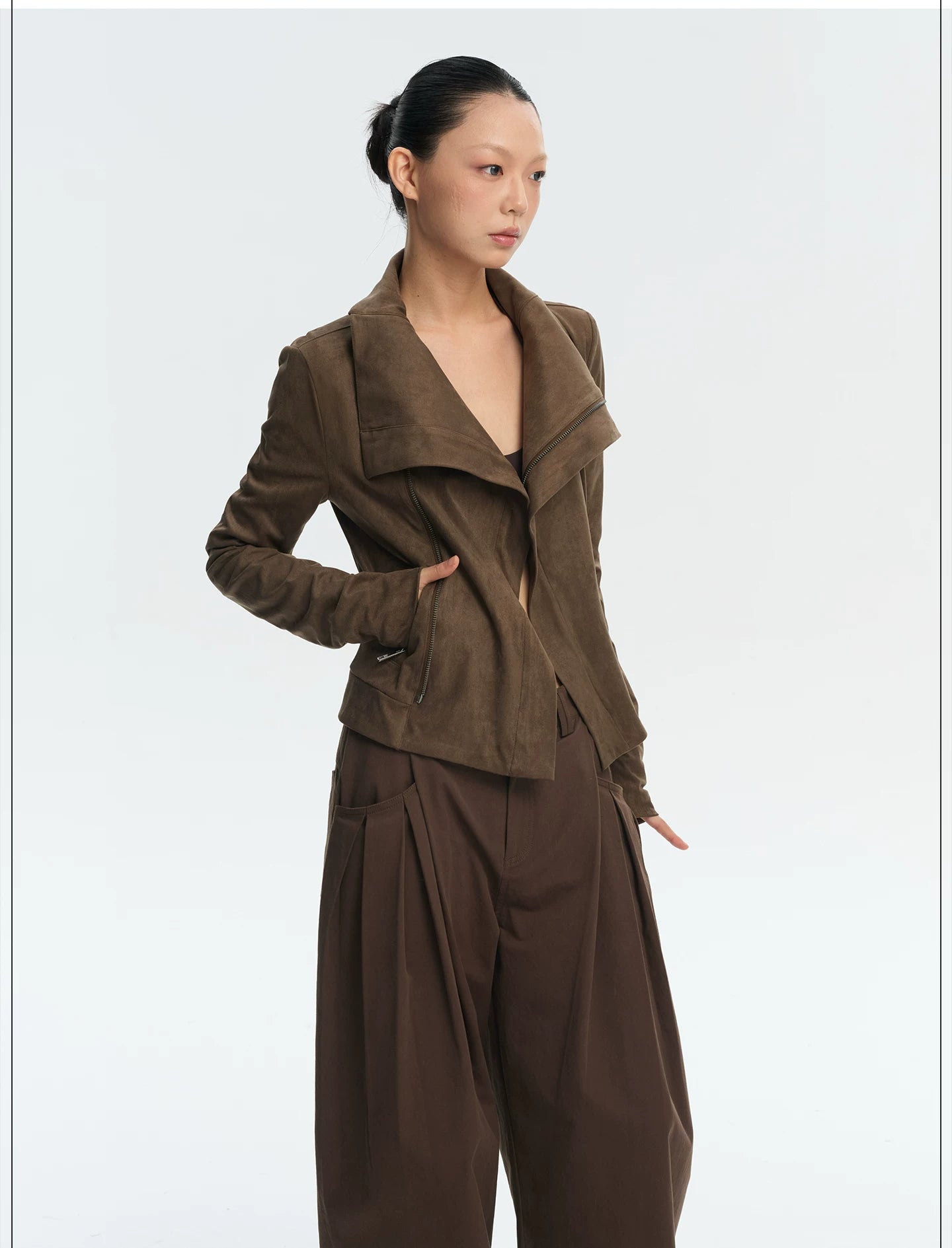 LINY LIBERTY Vintage Lapel Short Zip Jacket