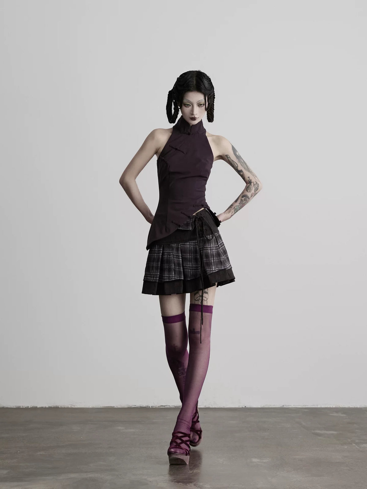 INDULGE Lotus Wool-Blend Fitted Qipao Vest Top