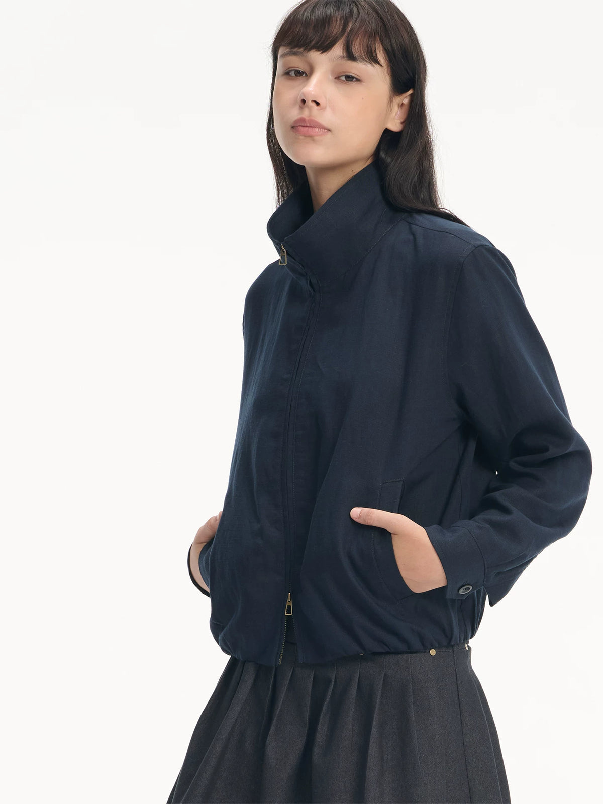 LINY LIBERTY Tencel Linen Blend Cropped Zip-Up Jacket