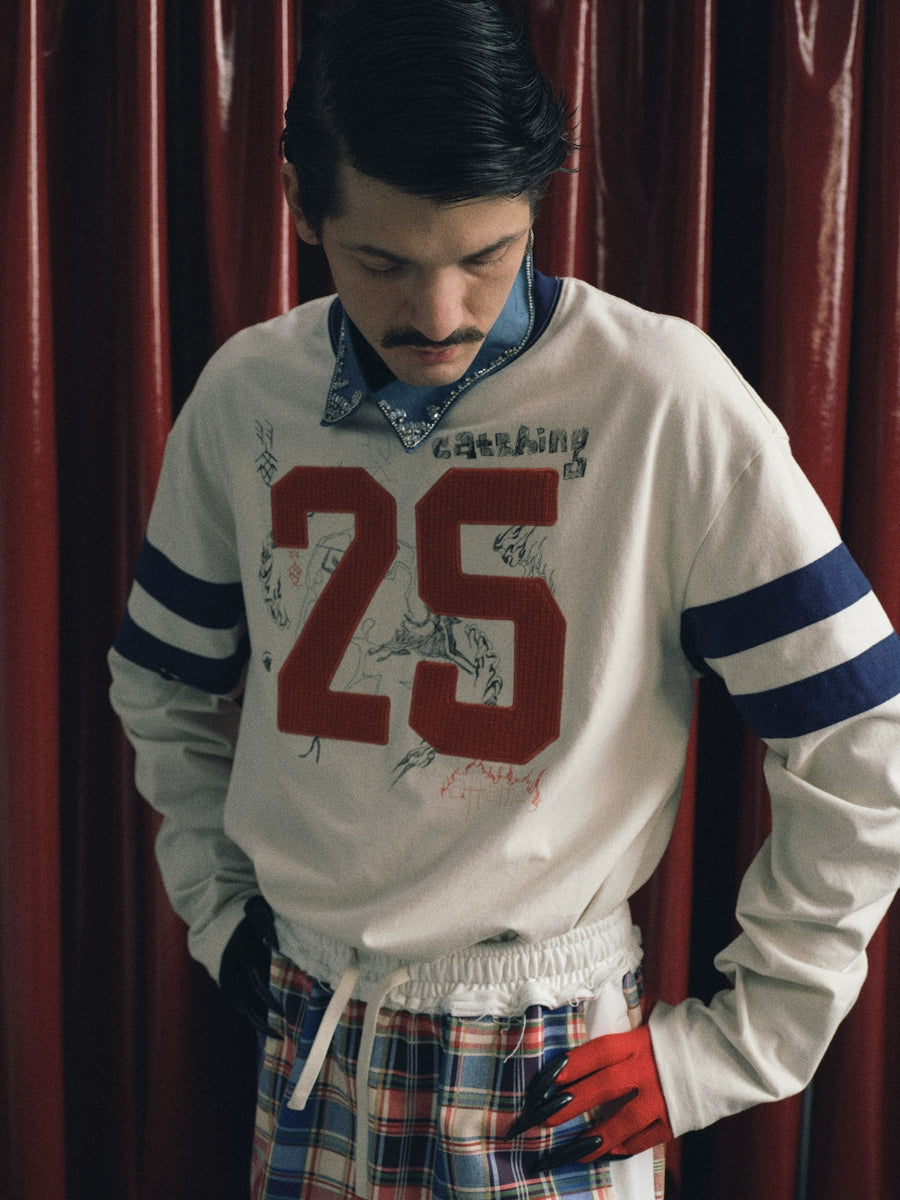 TREclub Contrast Color Embroidery Graffiti Print Long Sleeve