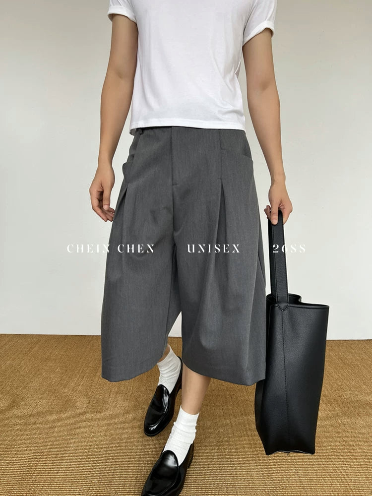 CHEIN CHEN Wide Silhouette French-Inspired Oversized Tailored Shorts