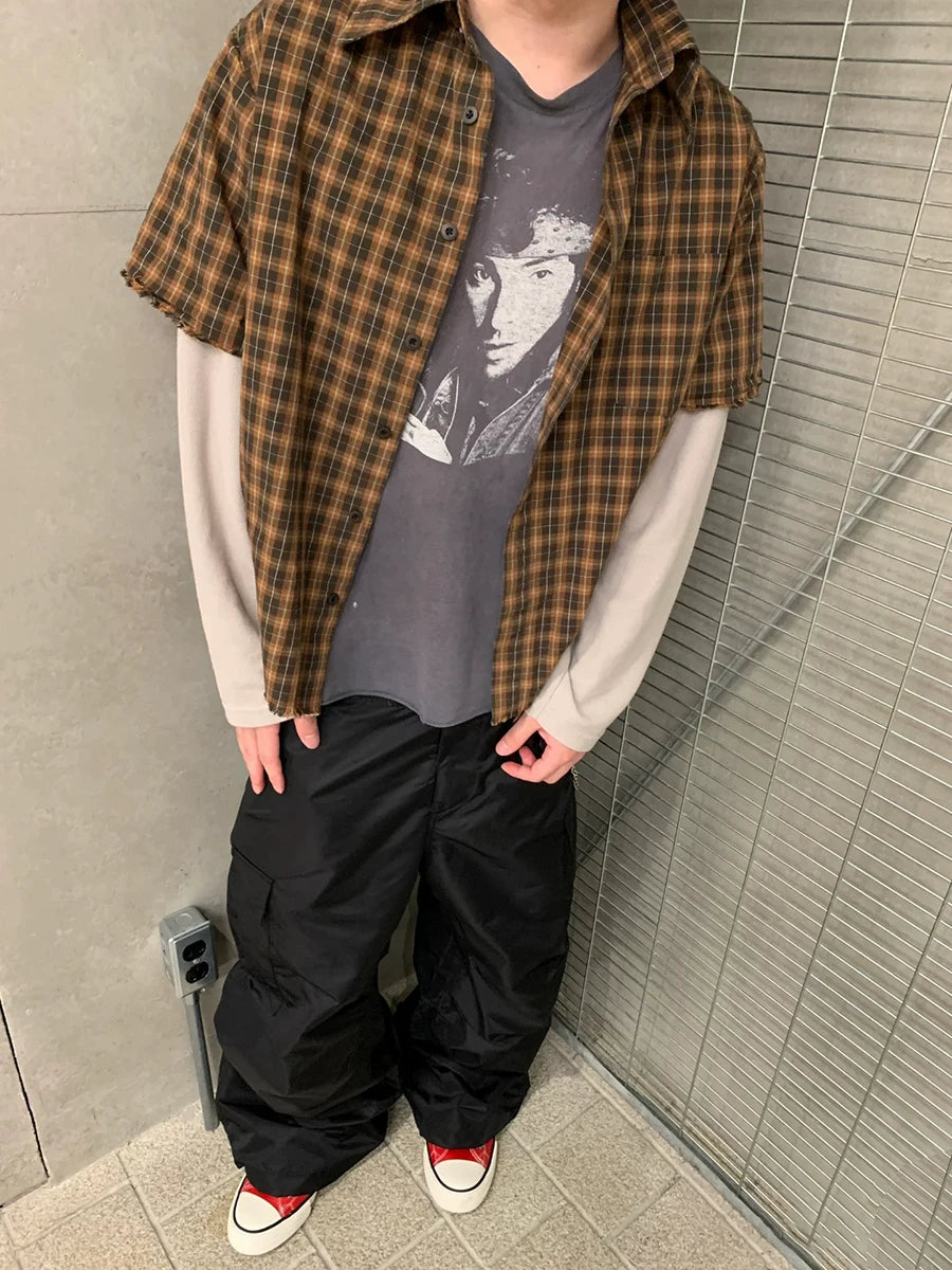 FTS Plaid Loose Fake Two-piece Shirt