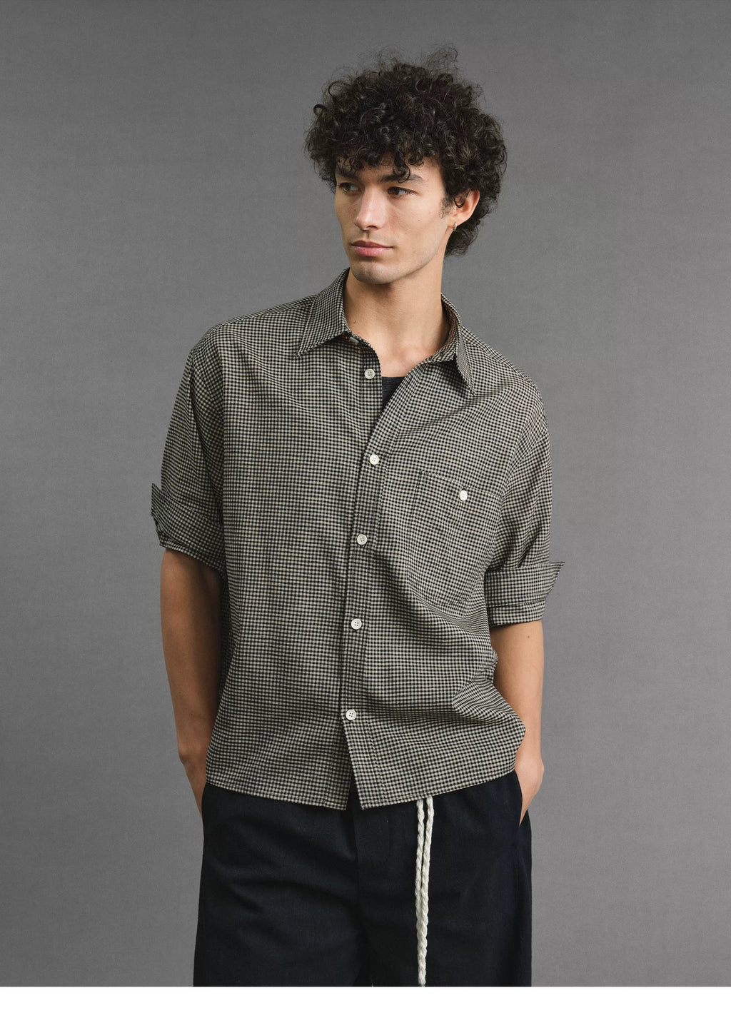 VLABMADE 200g Breathable Houndstooth Relaxed Short-Sleeve Shirt