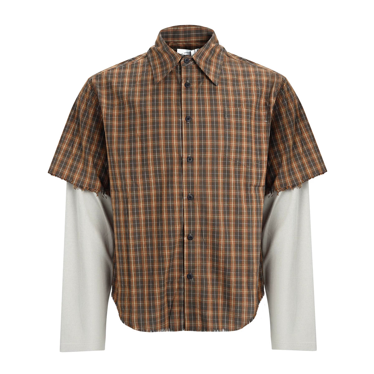 FTS Plaid Loose Fake Two-piece Shirt
