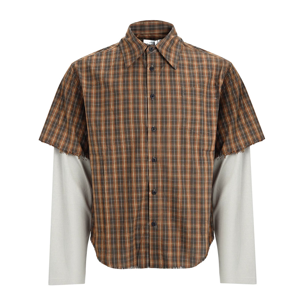 FTS Plaid Loose Fake Two-piece Shirt