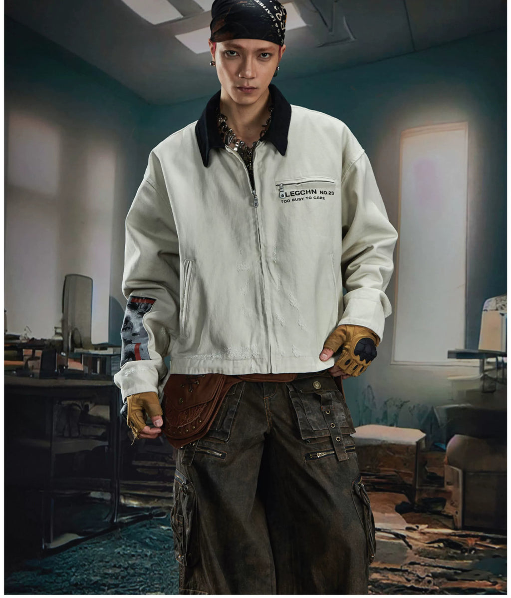 NOMANIAI Loose Zip Lapel Denim Jacket