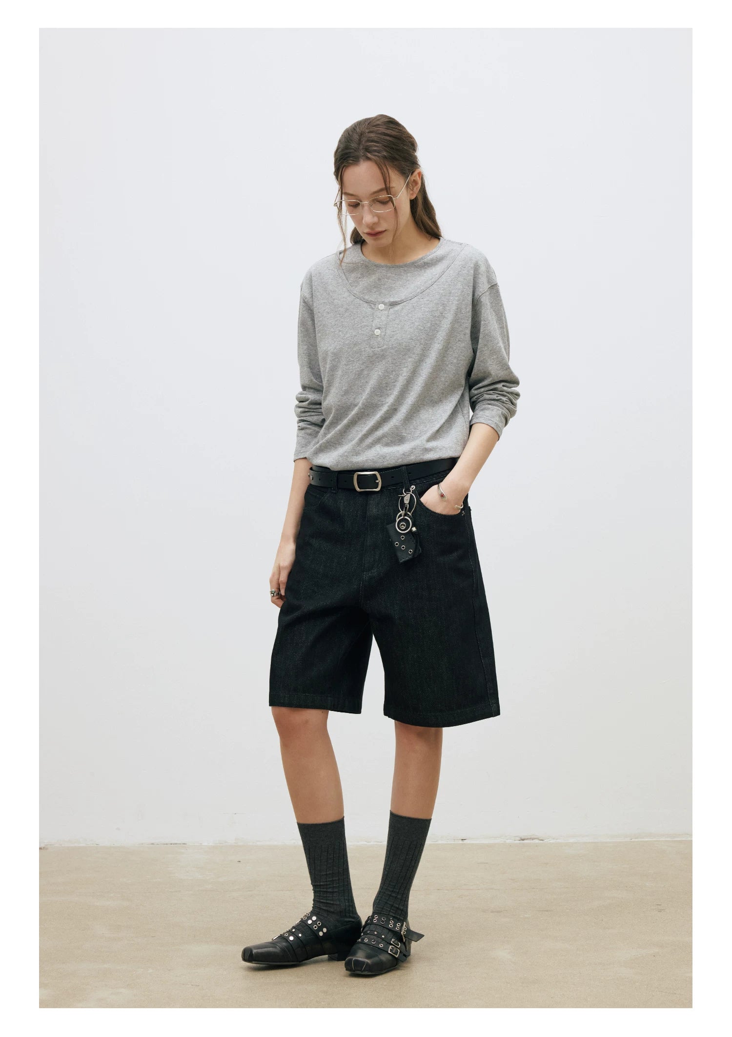 LR Fake Two-piece Double-layer Round Neck Long Sleeve