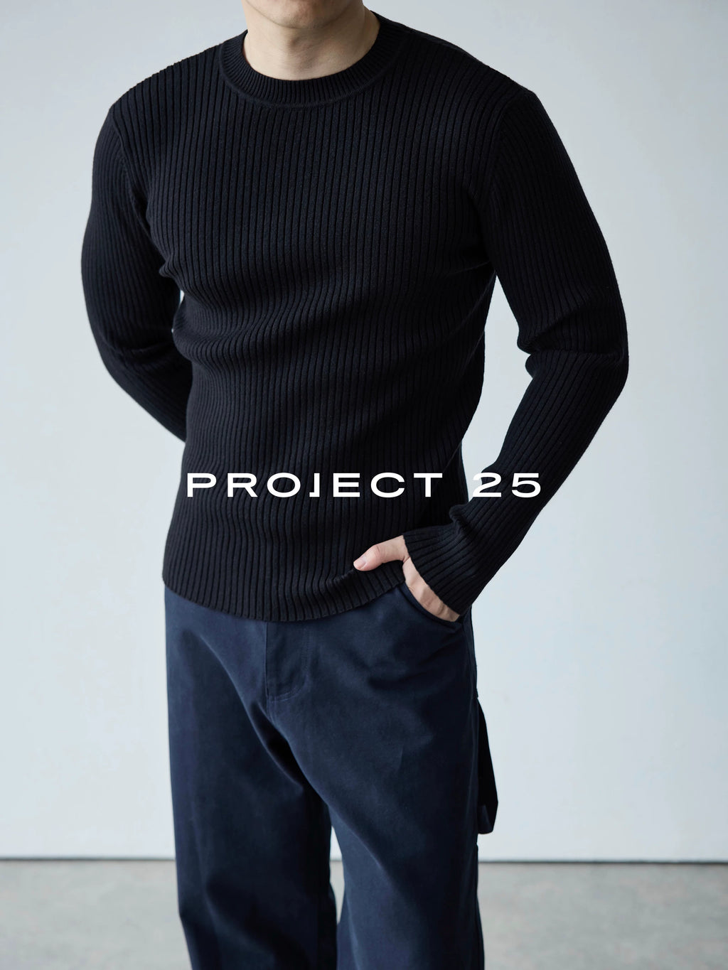 PROJECT 25 Ribbed Knit Slim Fit Breathable Long-Sleeve Sweater