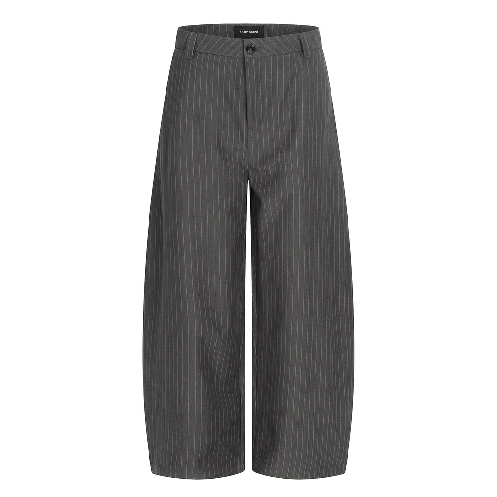 11KN Money Vertical Stripe Pleated Wide-Leg Trousers