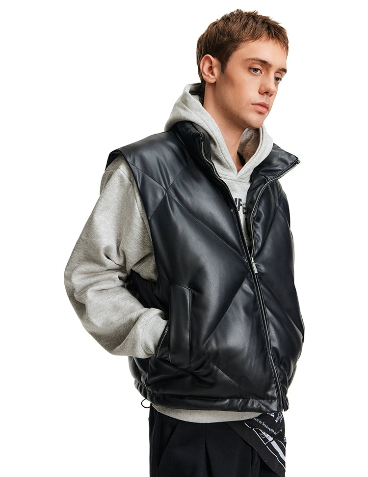 MADWITCH Stand-up Collar PU Leather Jacket Vest