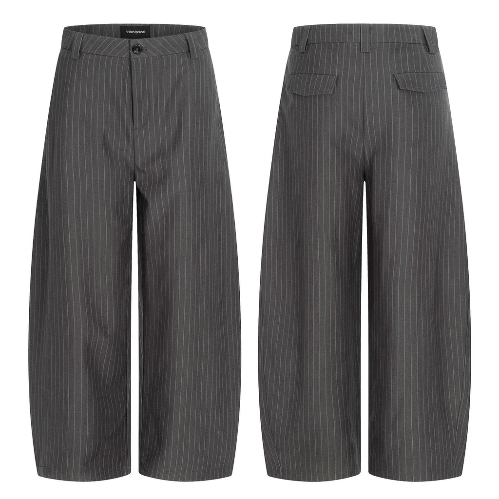 11KN Money Vertical Stripe Pleated Wide-Leg Trousers