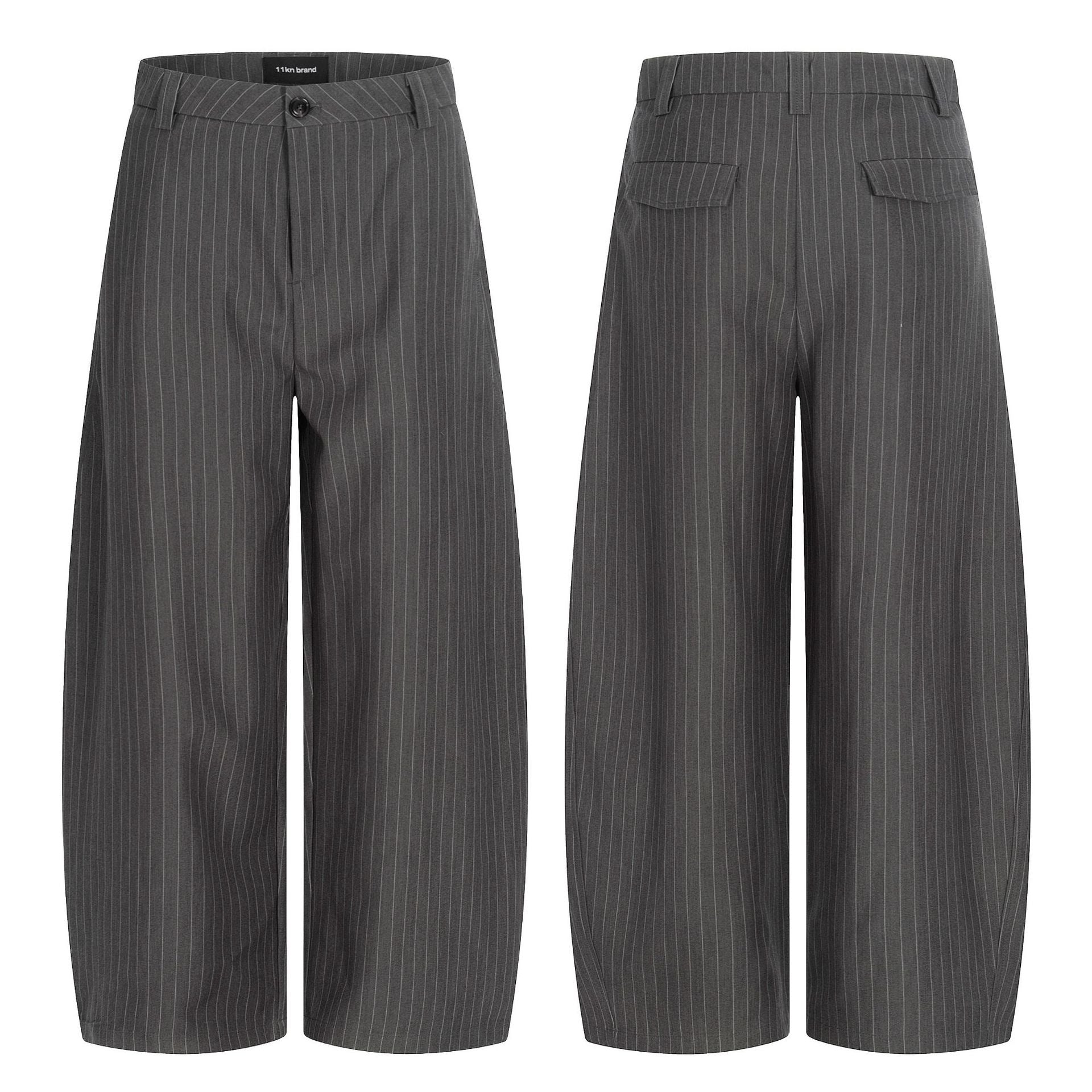 11KN Money Vertical Stripe Pleated Wide-Leg Trousers